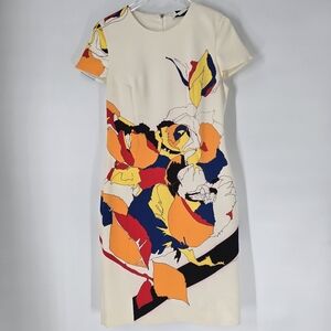Prabal Gurung Cream Print Short Sleeve Sheath Dress Size 12 Made in Italy